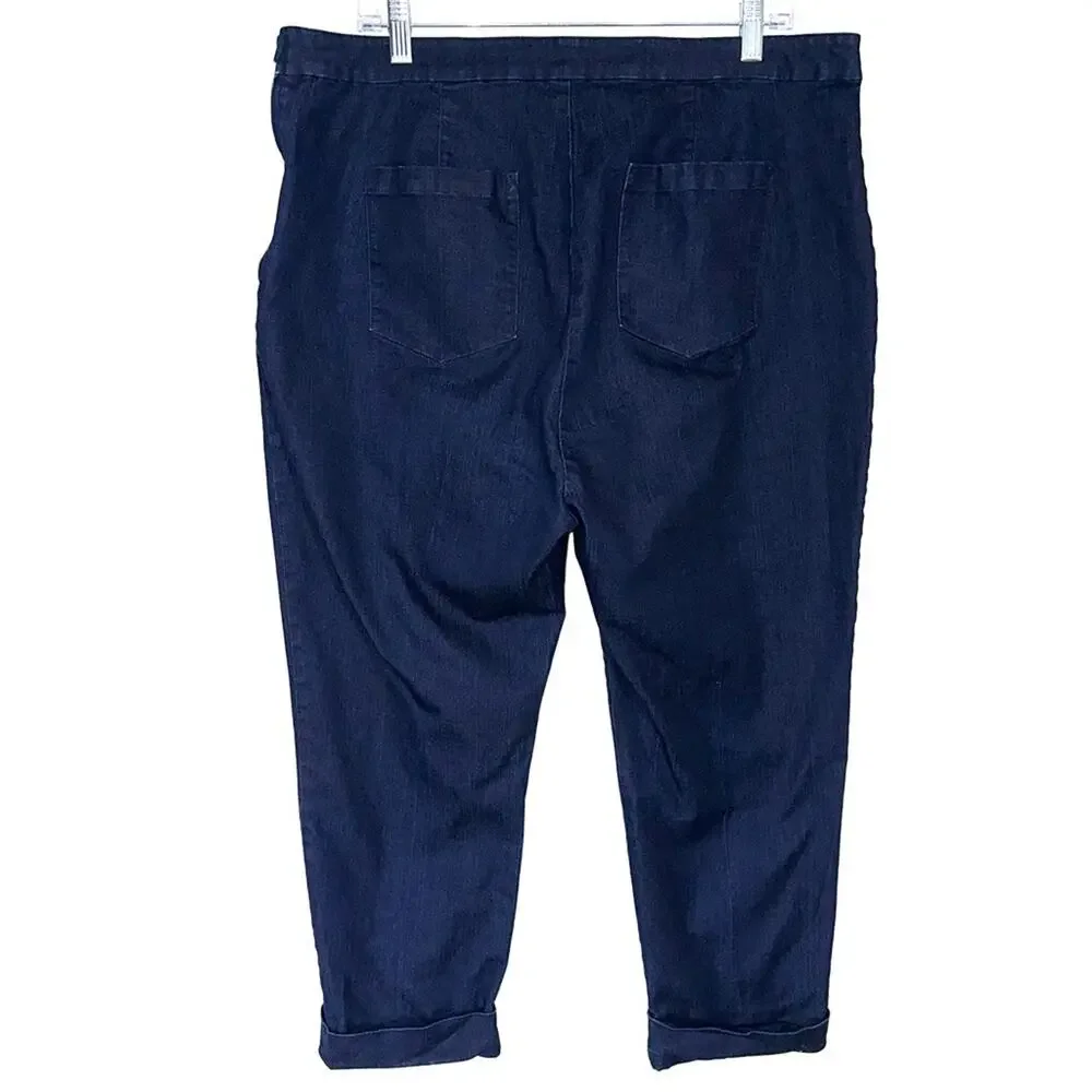 ModCloth Dark Wash Denim Center Seam Cropped Retro Pull On Capris Size 1X